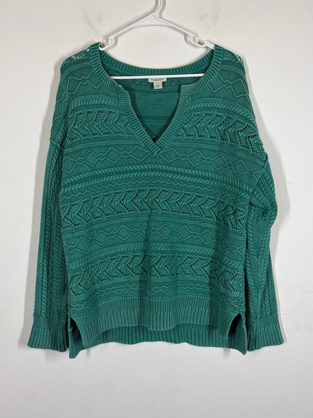 Sundance Rita Teal Cotton Easy Cable Knit Sweater Size Medium - Picture 2 of 9
